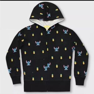 Disney Lilo and Stitch Black Allover Print Zipper Hoodie Sweatshirt Sz S